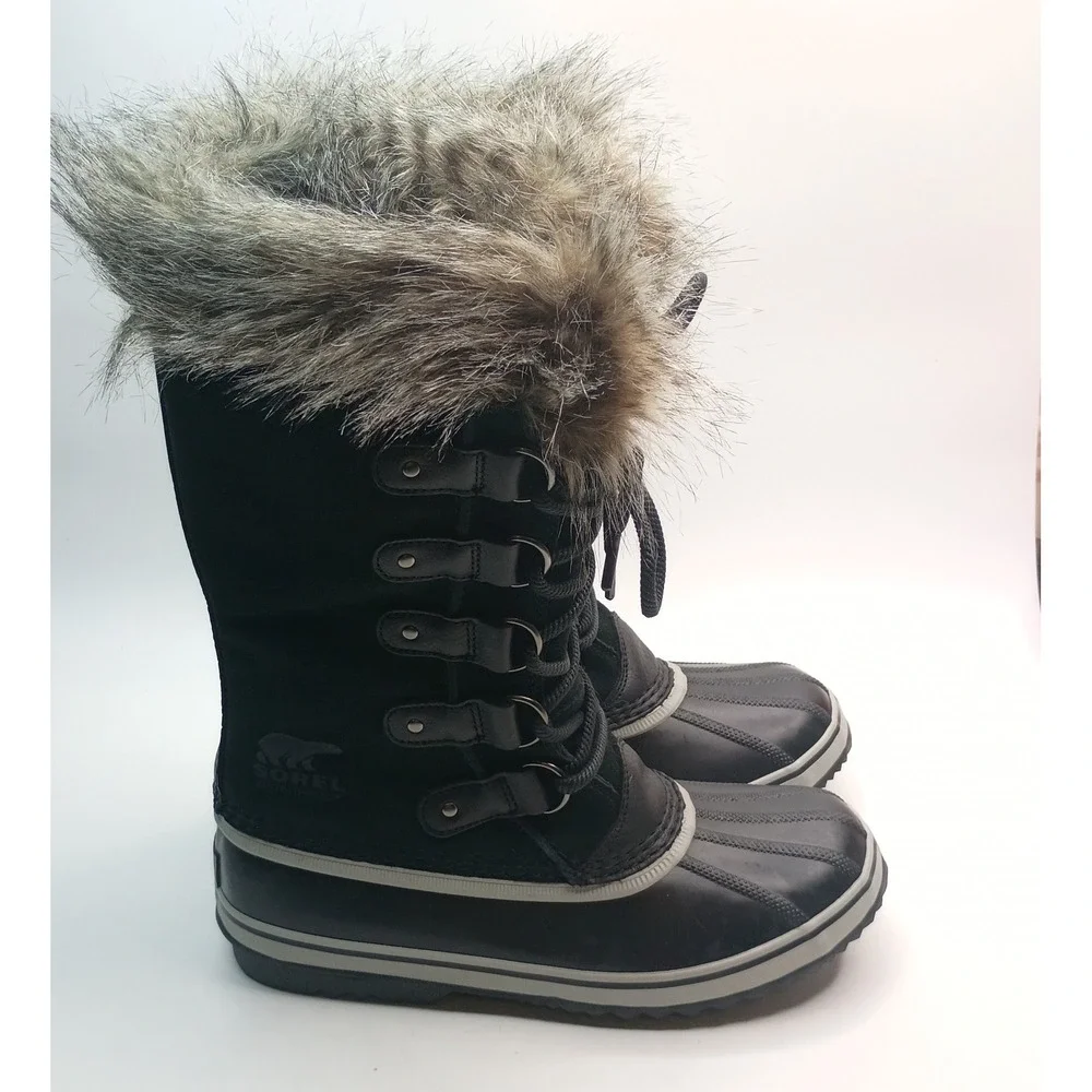 Sorel Joan of Arctic Boot Women Sz 10 Black Waterproof Insulated Faux Fur Suede